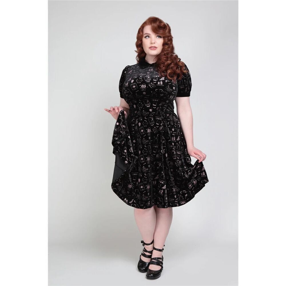 Collectif London Peta Spooky Velvet Swing Dress NWT
